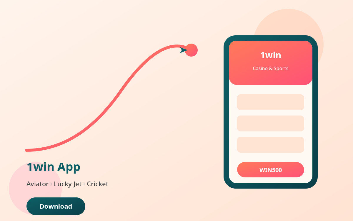 1win casino app for India showing Aviator, the welcome bonus and the download button