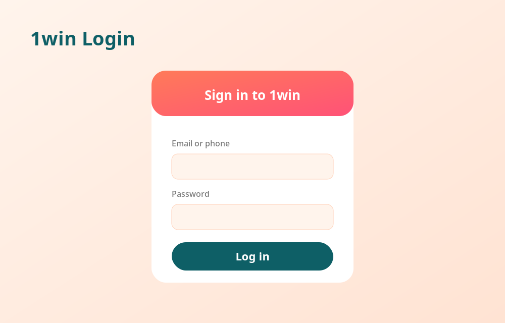 1win login screen with email or phone and password fields for signing in to your account